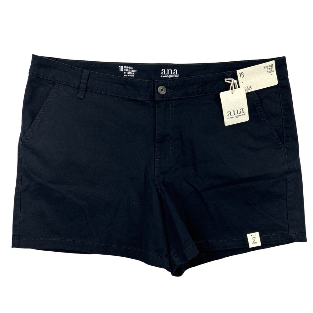 a.n.a Twill Shorts Women 18 Black Mid-Rise 5"‎ Inseam Stretch Cotton NWT
